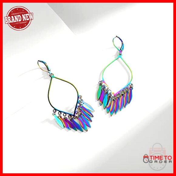 Large Statement Dangle Earrings, Stainless Steel, Lever Back, 74mm - Picture 6 of 7